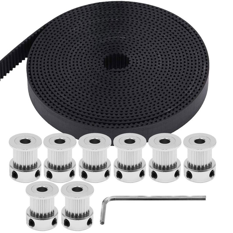 Zeelo GT2 Timing Belt 9mm Pulley, 8pcs 5mm 20 Teeth Timing Pulley Wheel and GT2 5 Meters Rubber 2mm Pitch 9mm Wide Timing Belt with Allen Wrench for 3D Printer CNC - Image 1